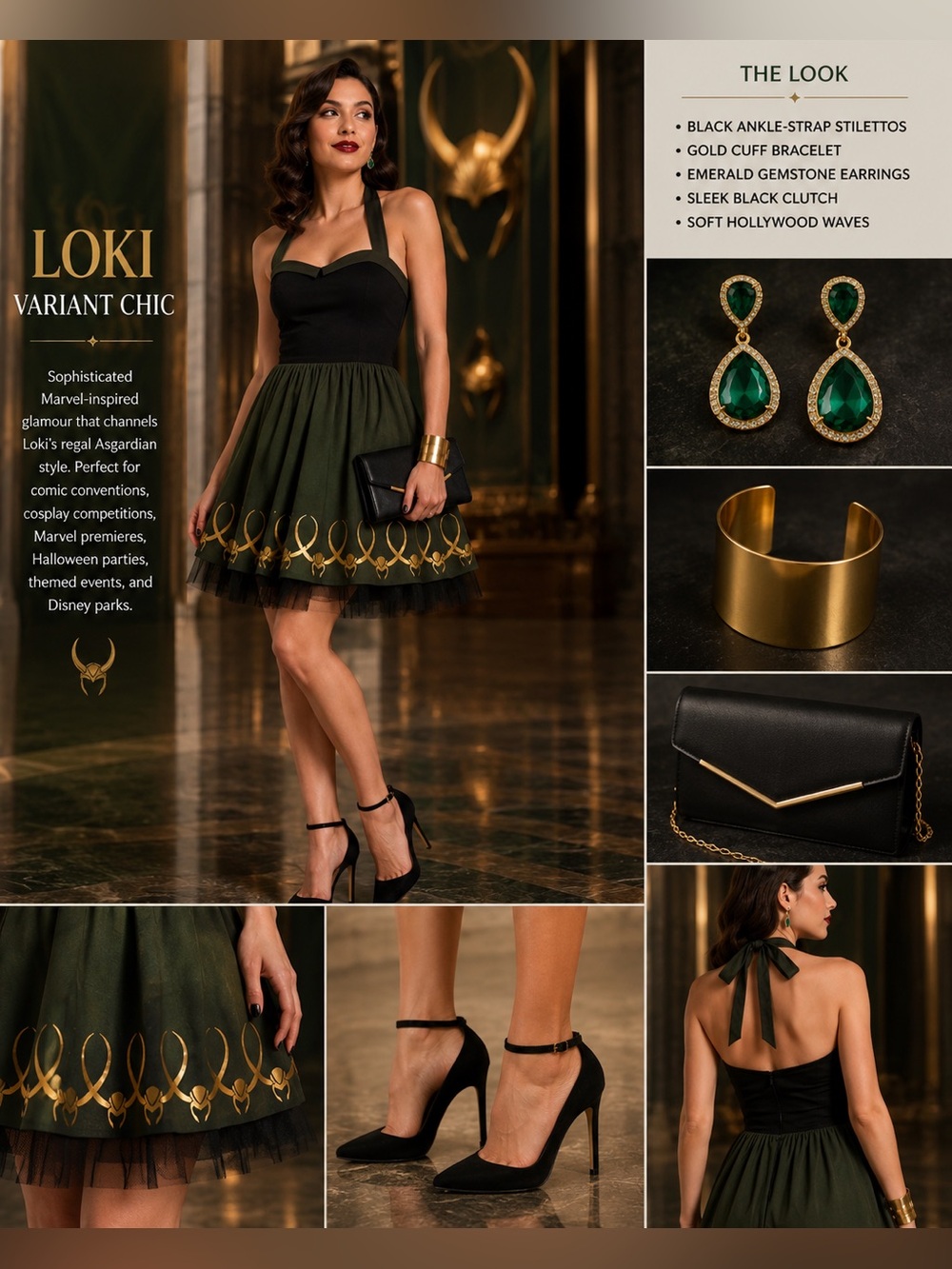 Her Universe Marvel Loki Limited Edition Halter Dress XL Cosplay Disneybound - Picture 3 of 12